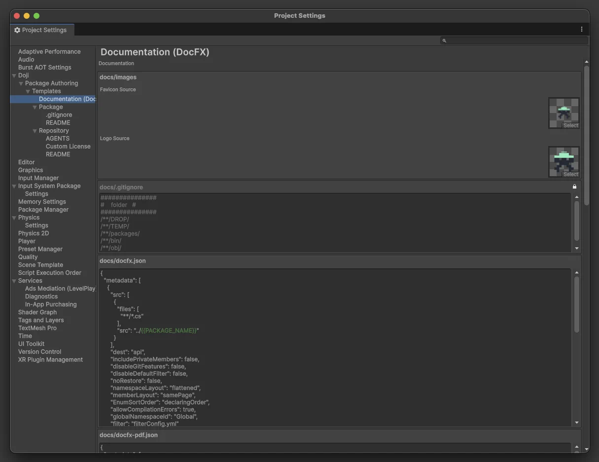 Documentation templates page