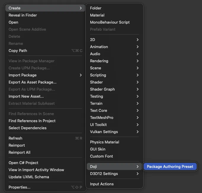 Package authoring preset asset